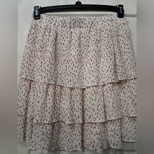 Elegant White and Brown Tiered Skirt Size L